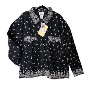 Quacker Factory Black Handkerchief Print Beaded Jacket 3X